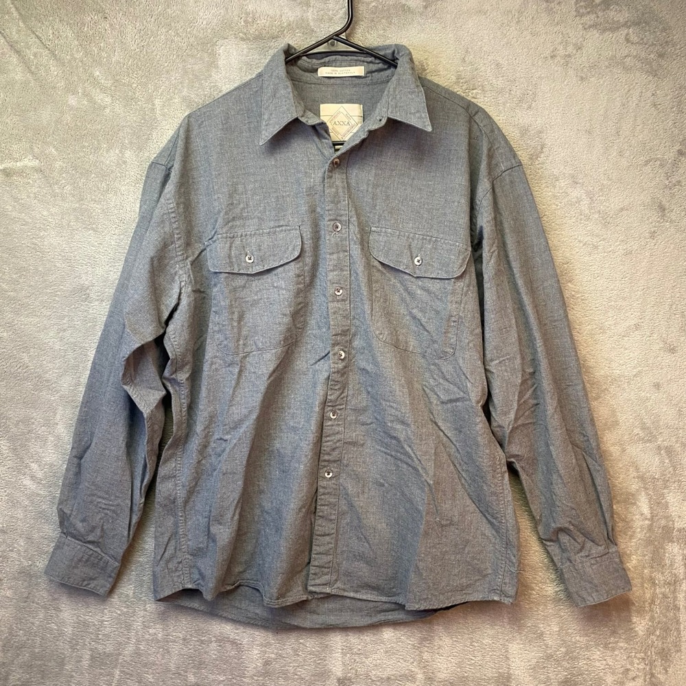 AXXA Button Down Mens 16 34-35 Oversized Easy Loose Gray Cotton Shirt EUC